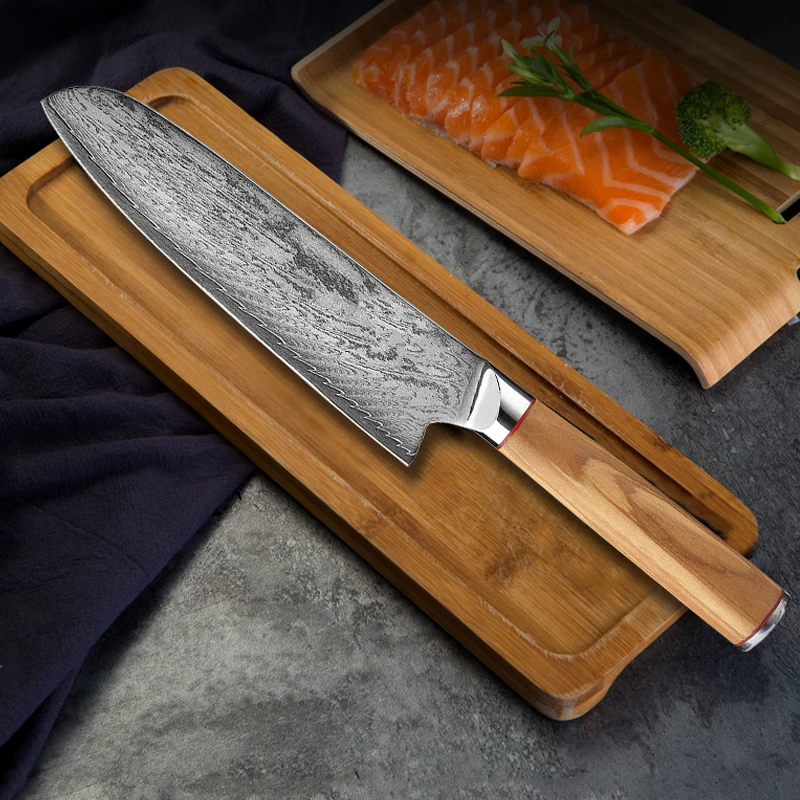 

7 Inch Santoku Knife 67 Layers Damascus Steel VG10 Blade Olive Handle Sharp Cleaver Slicing Japanese Kitchen Knife Cooking Tools