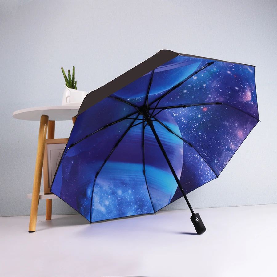 Umbrella, Sunshine Umbrella, Automatic Umbrella, Fashion Color Print with Planet Pattern Inside, Gift for Friends