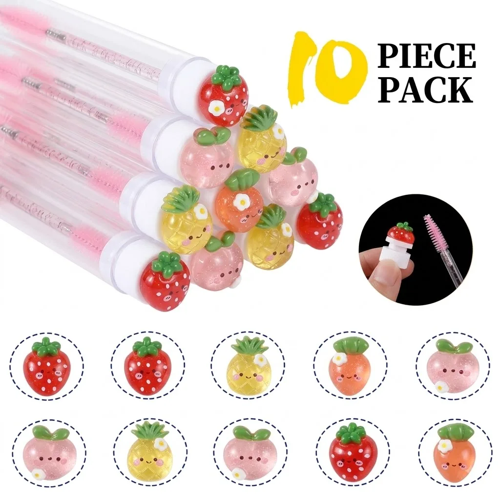 10 Pcs Fruit Eyelash Brushes in Clear Tubes Mascara Wands Dustproof Lash Spoolies for Eyelash Extensions,Reusable Lash Spoolies