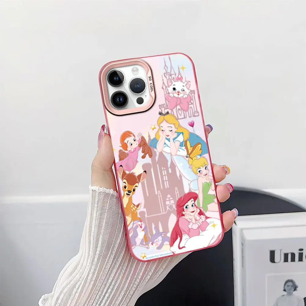 Phone Case for iPhone 12 11 13 14 15 16 Pro Plus IMD Plating Cover MINISO Cinderella Ariel Princess Bambi Marie Cat Castle