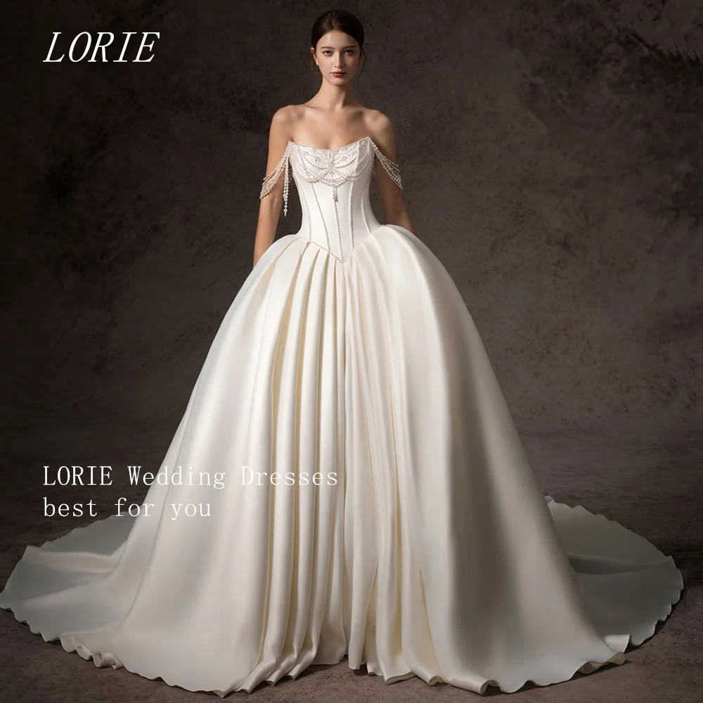 

LORIE Luxury A Line Wedding Dress Lace Up Strapless Bridal Dresses Lace Beading Sleeveless Pleat Wedding Gown Customized 2026
