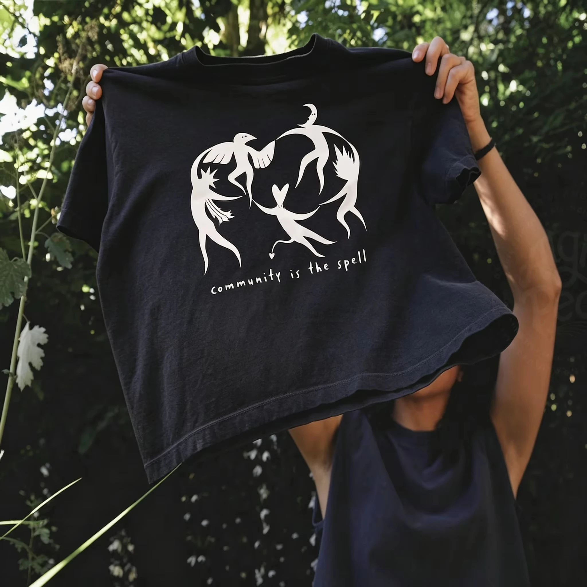 Community Is The Spell T Shirt Men Women Witchy Abstract Figure Print Tee Occult Mystic Loose Casual Gothic Streetwear T-shirt