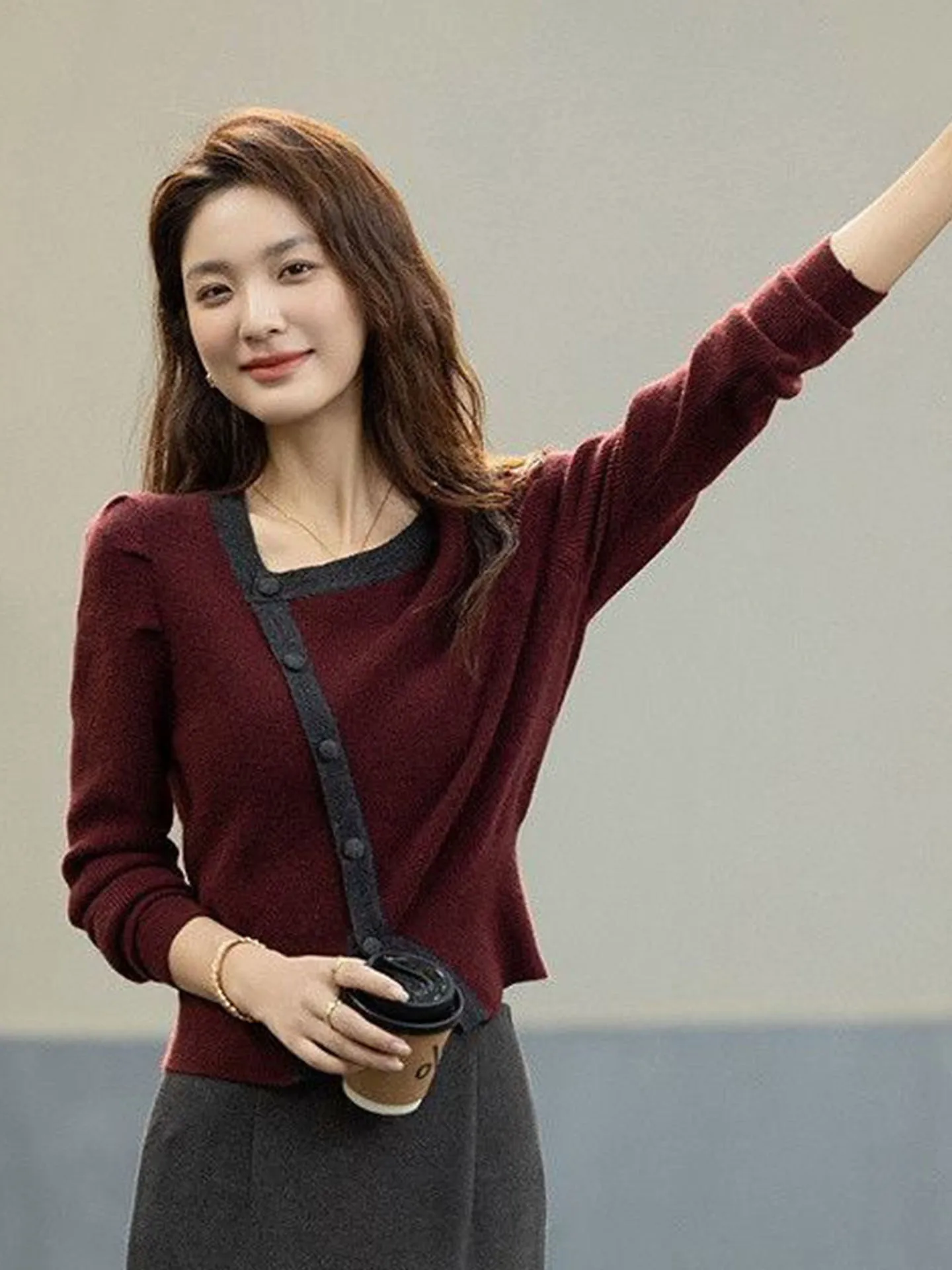 

Faionable Long Sve Knitwear Autumn Base Layer Top Women's Slimming High-End Brand Sle Commute Straight Cut Korean Sle