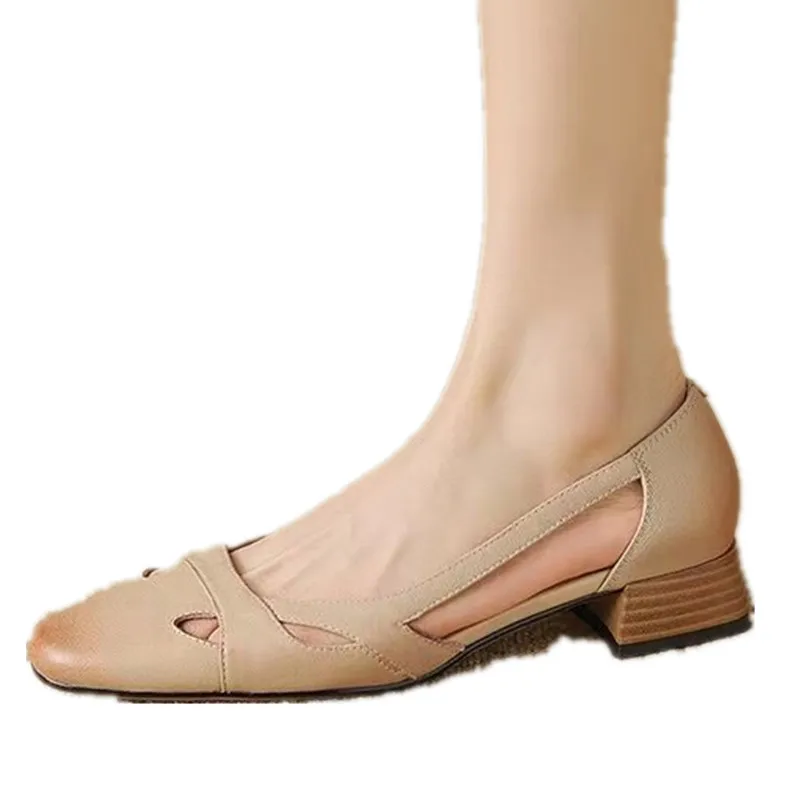 Sandal wanita Retro baru musim panas 2024 sepatu elegan modis hak tebal kualitas tinggi ringkas wanita