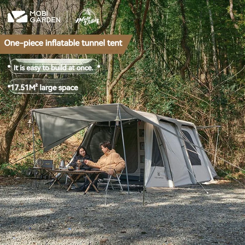 MOBI GARDEN Camping One Piece Inflatable Tunnel Tent Area Family Winter Outdoor Camping Four Seasons Tent With Inflator 17.51㎡