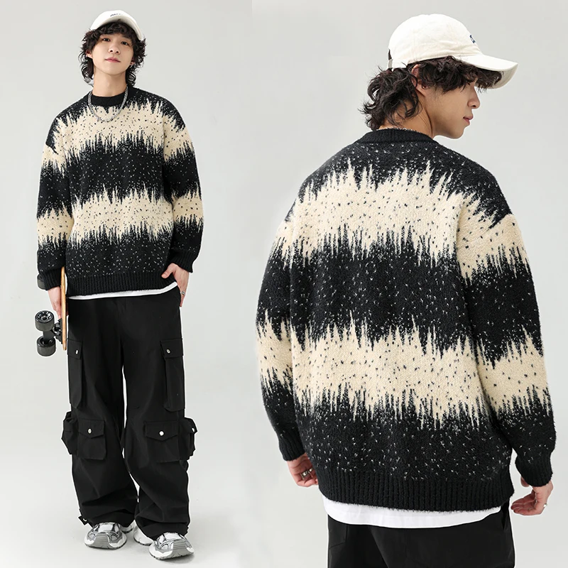 

2025 New Popular Autumn And Winter Fashion Trend Loose Pullover Sweater Men's Casual Round Collar Woolen Pullover Harajuku