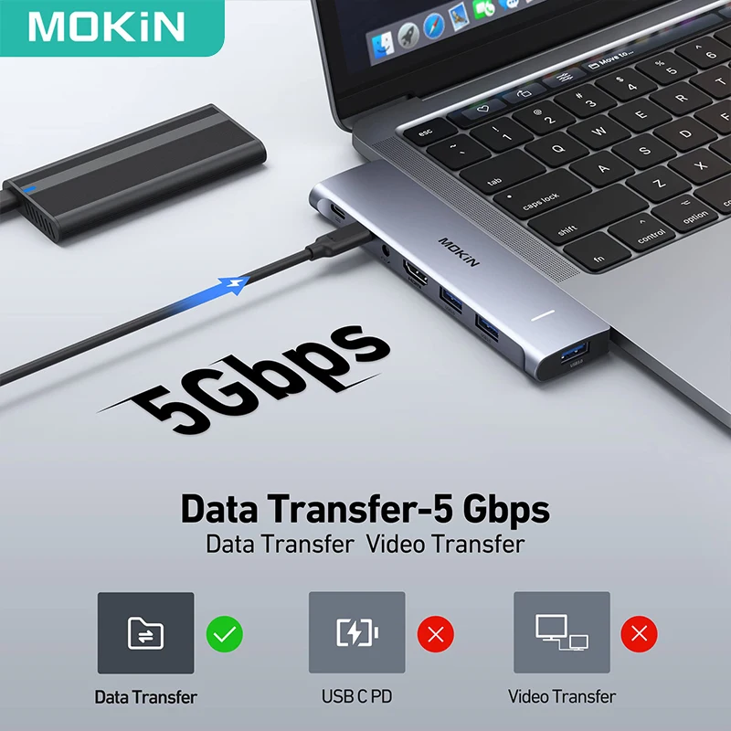 Imagem -05 - Adaptador Mokn-usb c para Macbook Pro 4k Hdmi 60hz Usb c 3.0 sd tf pd 100w Thunderbolt Hub Video Acessórios para Computador