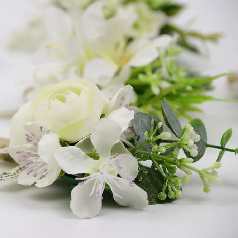 Boutonniere e pulso buquê para convidados, flores simuladas, casamento suprimentos, banquete suprimentos, branco série 181