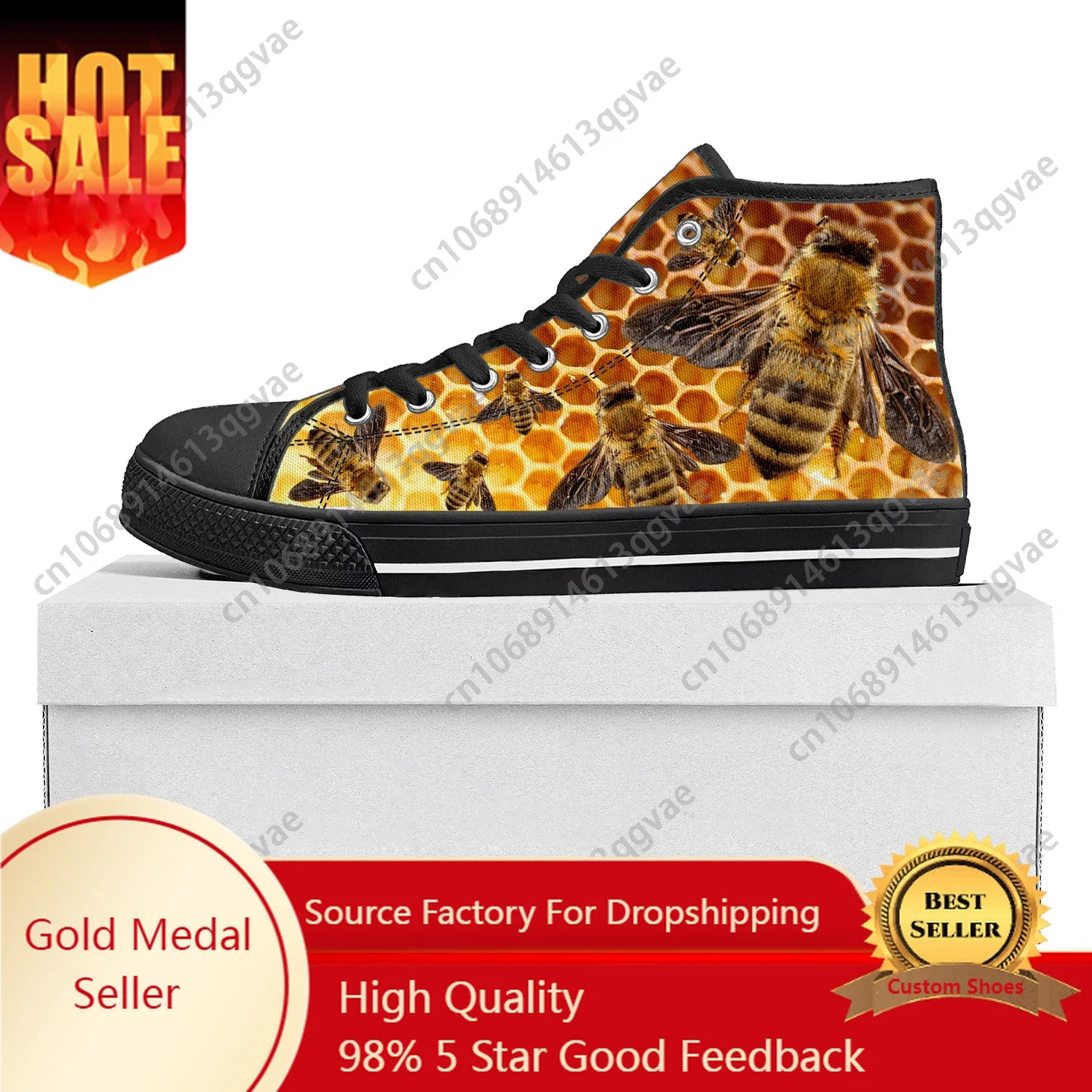 Biene Honigbiene High Top hochwertige Turnschuhe Herren Damen Teenager Popularität Leinwand Sneaker lässig Paar Schuhe benutzer definierte Schuh schwarz