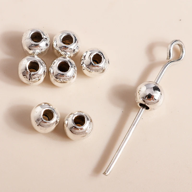 Leslie 100 Stück 4mm Legierungsanhänger Silberfarbene Metall-CCB-Rundperlen für Schmuckherstellung Zubehör DIY Großhandel – Detail 1