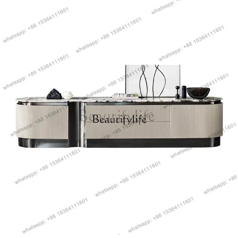 

FGИтальянский светлый роскошный мраморный шкаф для телевизора, современный минималистичный напольный шкаф из цельного дерева