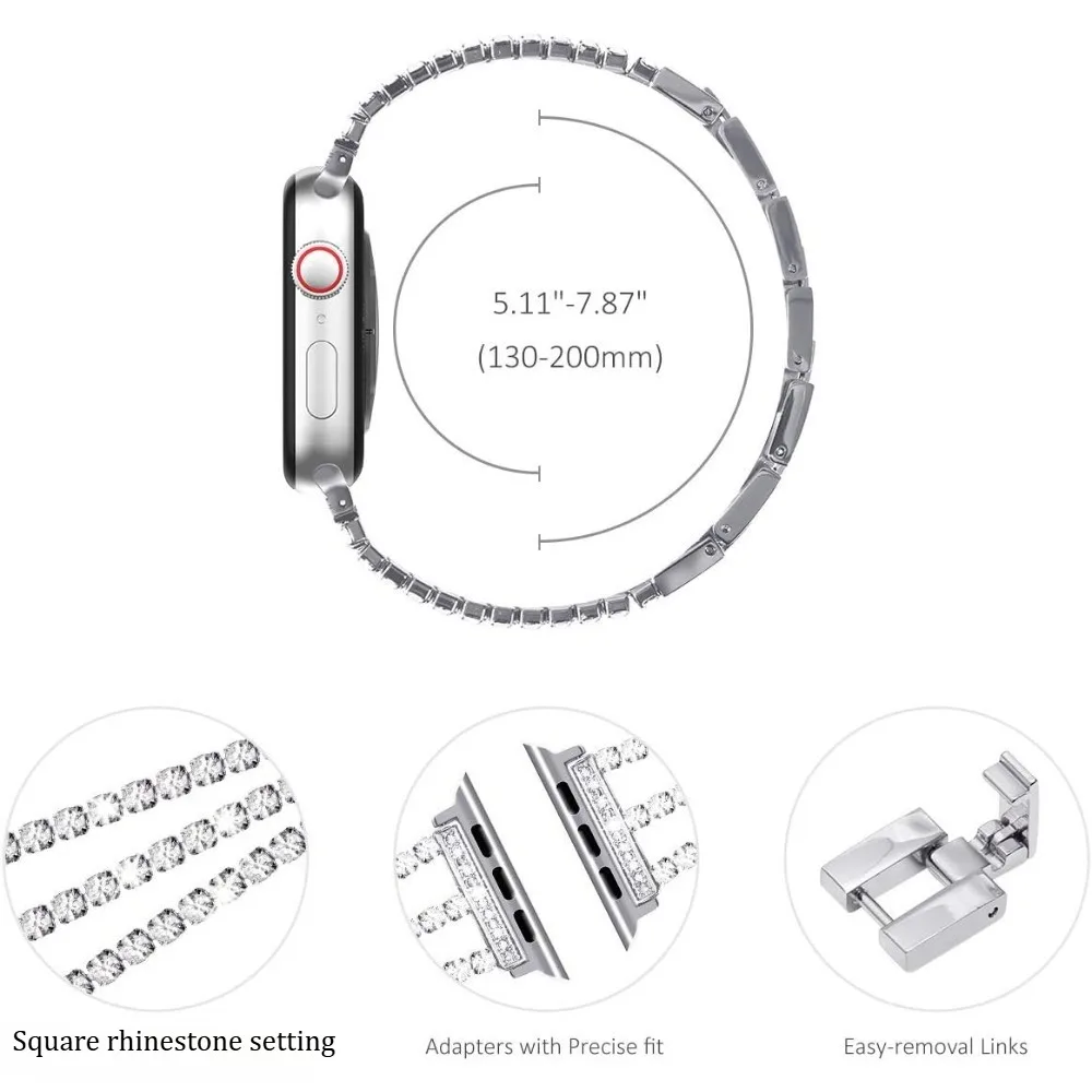A sparkling triple-row rhinestone band for Apple Watch 38-49mm, compatible with iWatch S11-1 SE Ultra (watch not included)