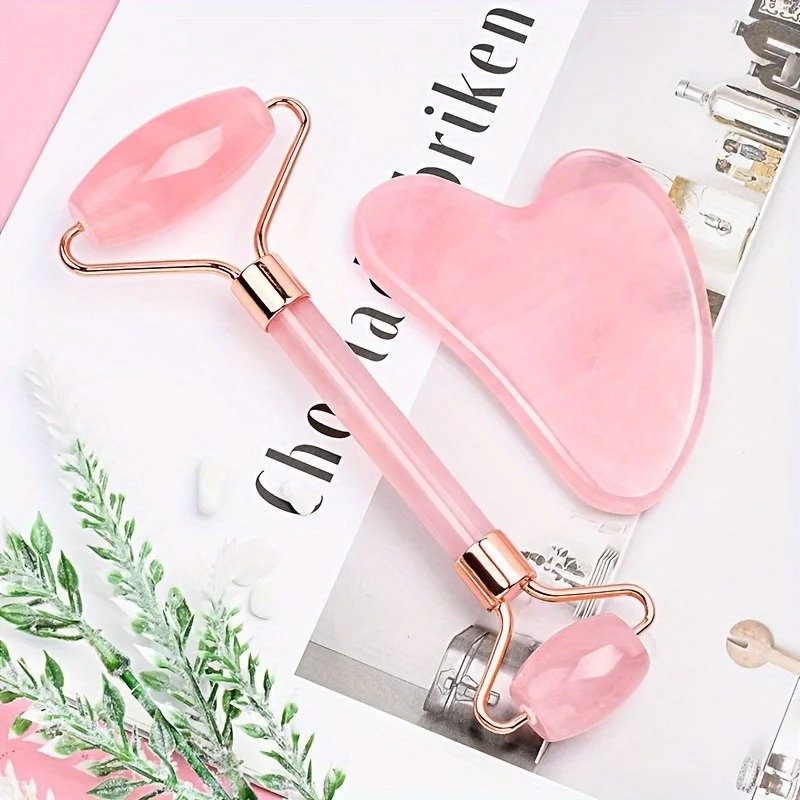 New 2PCS Gua Sha Facial Stone Facial Massager Roller Skin Care Tools Gousha Stone for The Face Roller Gouache Scraper