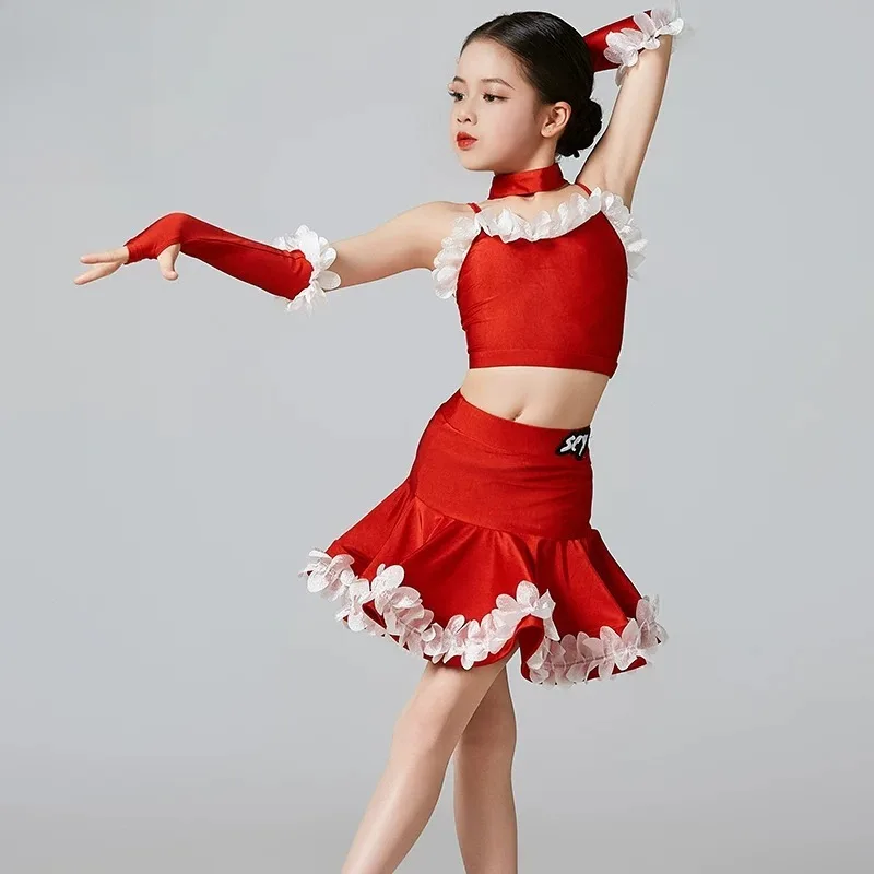 Girls Latin Dance Dress 2026 New Summer Set High Big Swing Skirt Kids Professional Dancing Clothes Practice Performance Costume - view 4