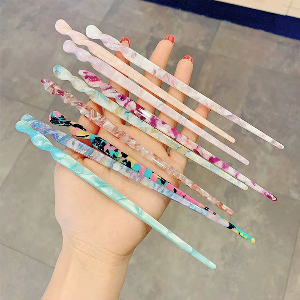 

1PC Girls Marbling Pattern Vintage Acrylic Disk Hair Hair Accessories Hairpins Hair Sticks
