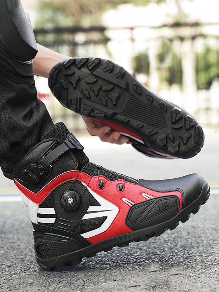 Summer Retro Mountain Off-road Motorcycle Riding Boots Men Motorbike Motocross Cycling Shoes With Gear Shift Pad Rubber Sole