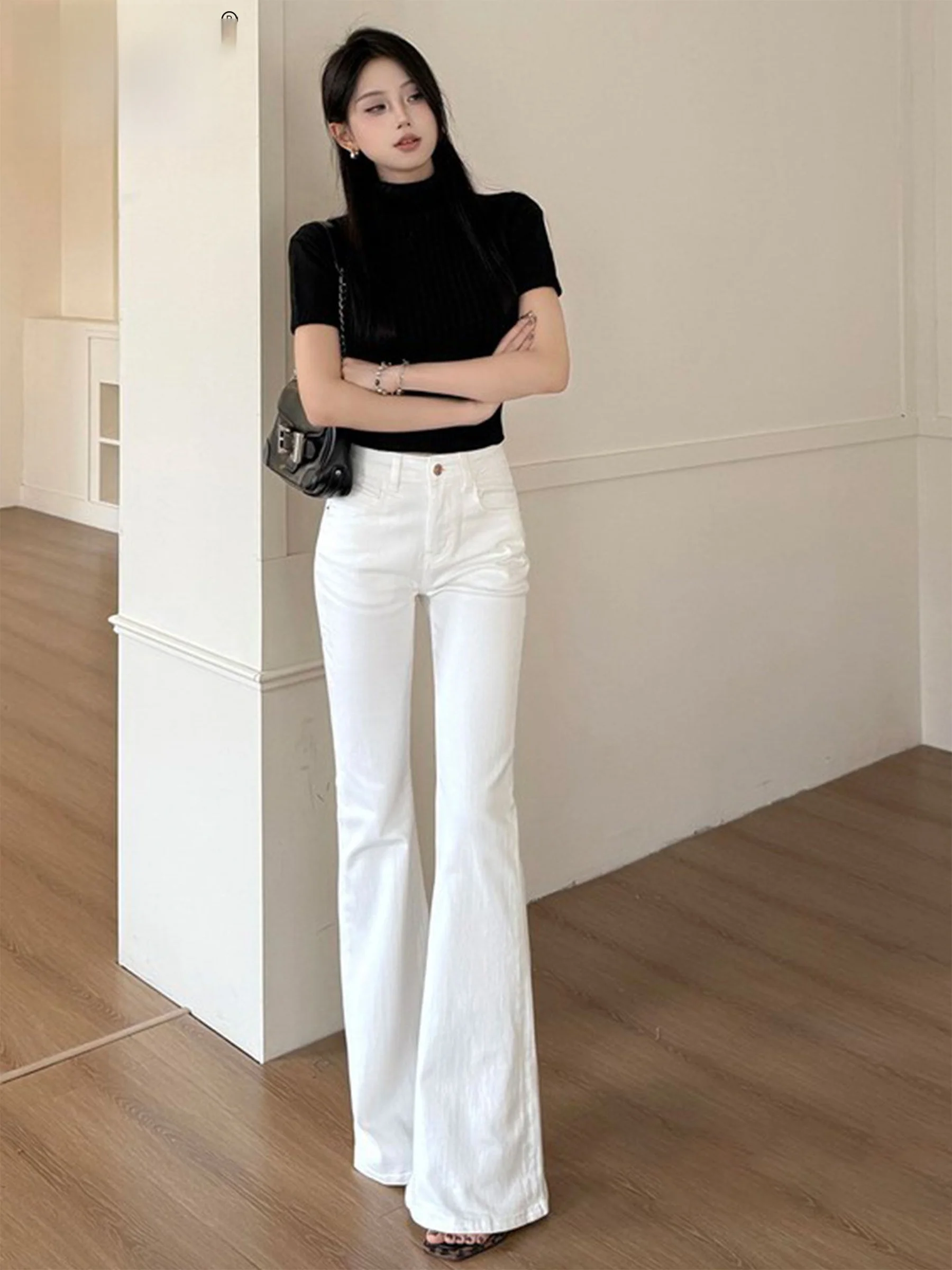 

Женские модные белые джинсы-клеш с высокой талией Slim Fit для весны и лета, повседневная одежда от китайского бренда