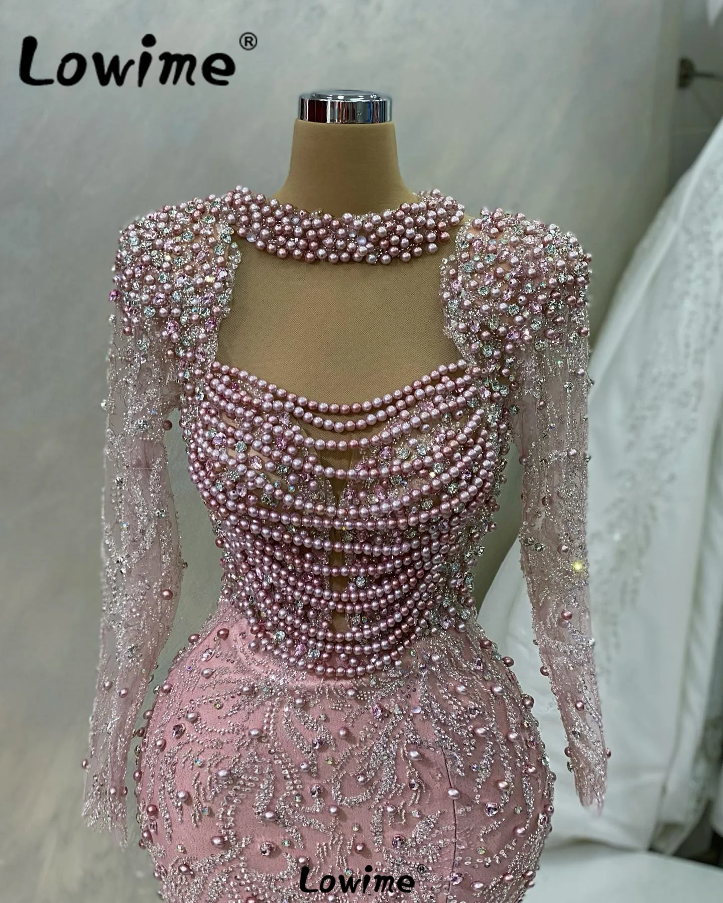 Aso Ebi Pink Prom Dresses Beading Pearls Evening Formal Party Birthday Engagement Gowns Dresses Robe De Soiree With Side Split