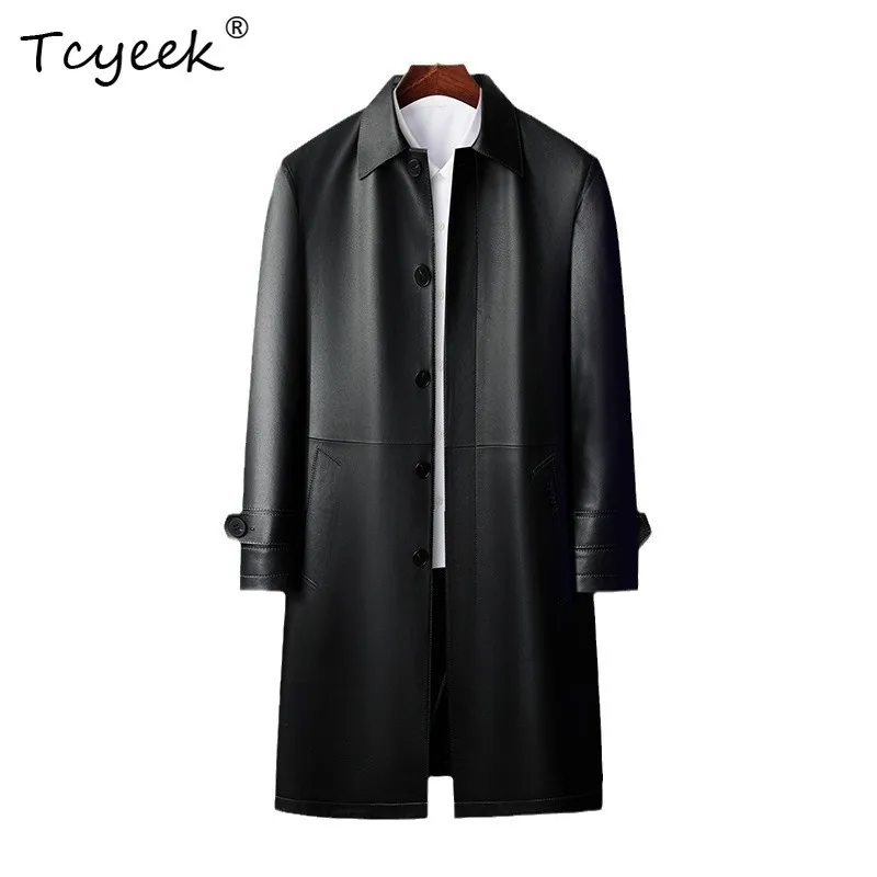 

Tcyeek из овчины, весна-осень, элитная модная черная мужская куртка средней длины с лацканами из натуральной кожи Chaqueta Cuero Hombre 가죽 자켓
