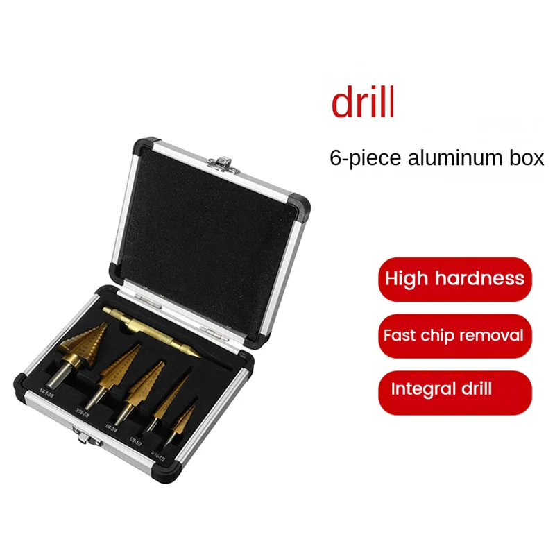 

COFA-6Pcs 1/4 3/8 Inch HSS Straight Groove Step Drill Bit Titanium Coated Wood Metal Hole Cutter Core Drilling Tools Set
