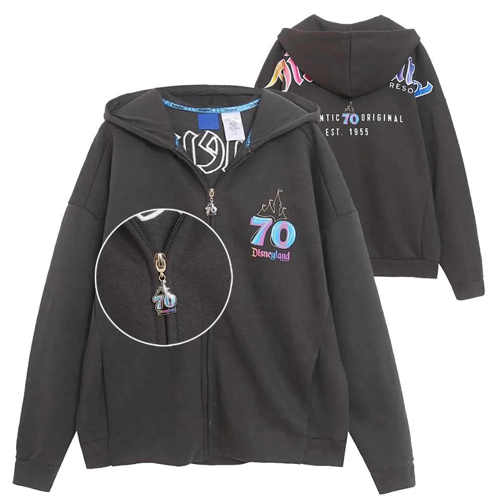 ديزني 70th الذكرى القلعة الكرتون طباعة التطريز الصوف ديزني لاند البلوز المرأة مقنعين سستة البلوز للجنسين 2025