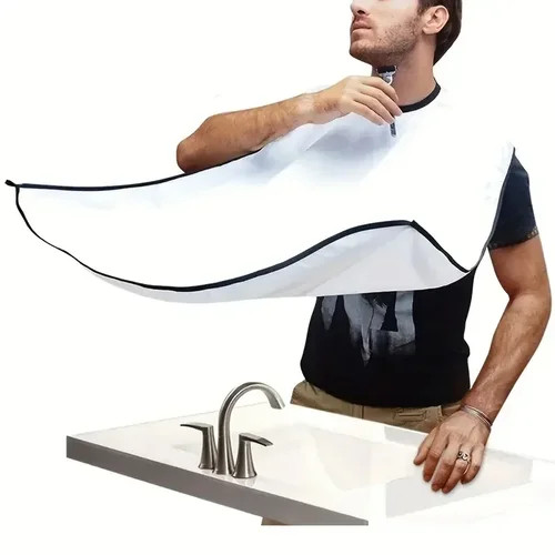 Imagen 2 del producto Delantal de barba para hombre, delantal de afeitado de pelo negro, soporte para recortador de Ib, recogedor de barba, herramientas de limpieza del hogar impermeables
