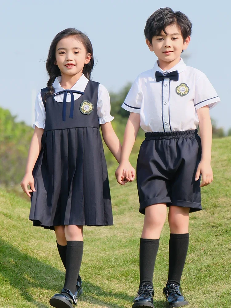 

Униформа для детского сада, летний комплект школьной формы с коротким рукавом для начальной школы, летний спортивный костюм в британском стиле, лето