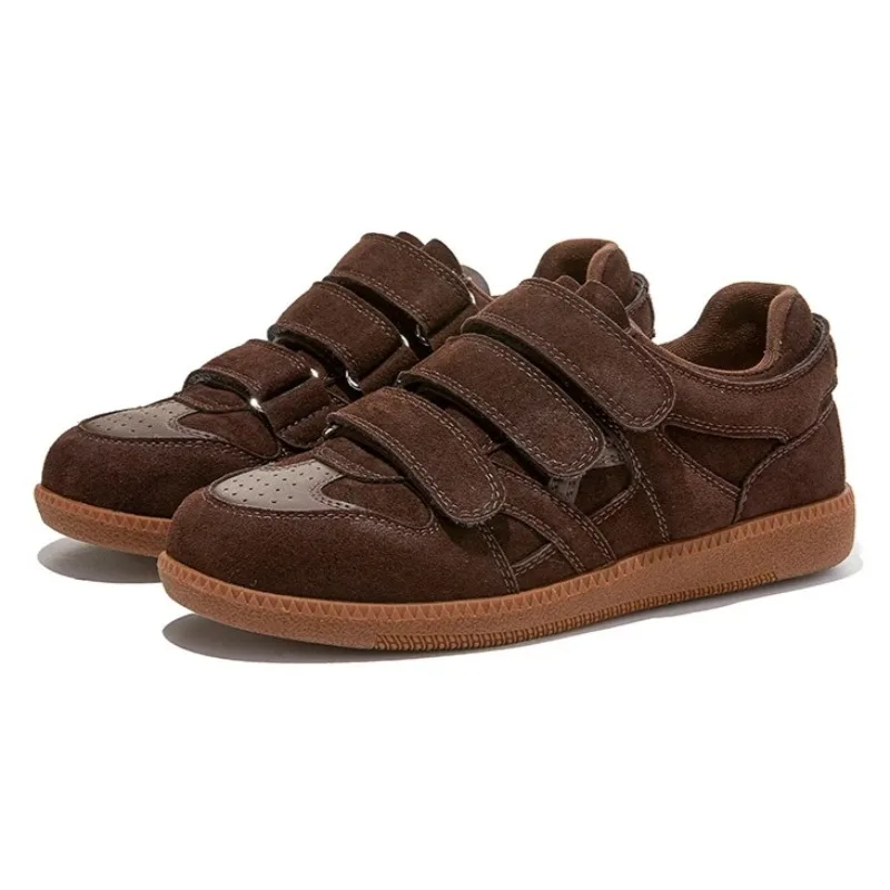 

Retro Brown Suede Sneakers Women Fashion Round Toe Sewing Flat German Training Shoes Comfortable Breathable Outdoor Running Shoe