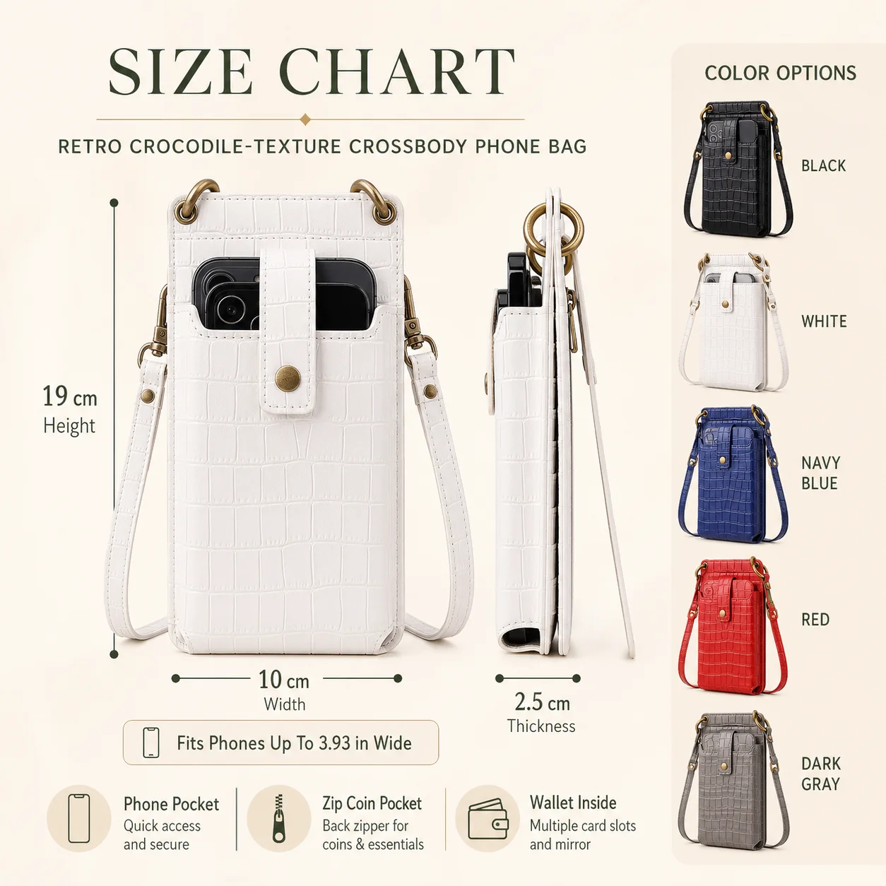 Women Phone Bag Crocodile Pattern Crossbody Purse Fashion Mini Shoulder Bag Multifunction Coin Pouch Retro Daily Small Handbag