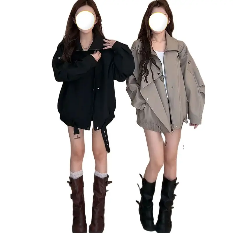 

Байкерские куртки Женская куртка Тонкая осенняя смесь в клетку с клетчатыми лацканами на пуговицах Обычный консервативный студенческий кампус Британский OL