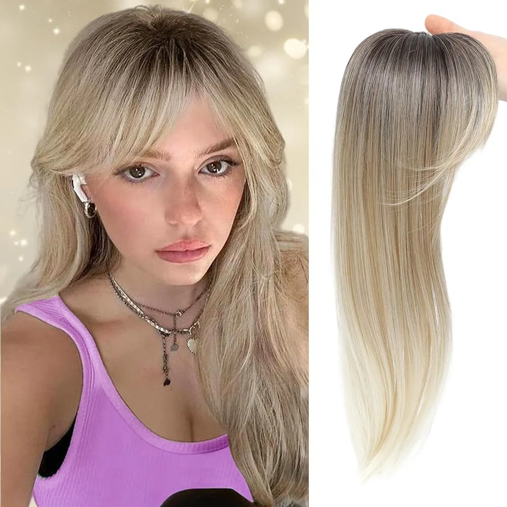 3D Hair Toppers Womens 18inch Long Clip in Hairpieces Invisible Seamless Head Hair Natural Replacement Cover Synthetic Wig Hair
