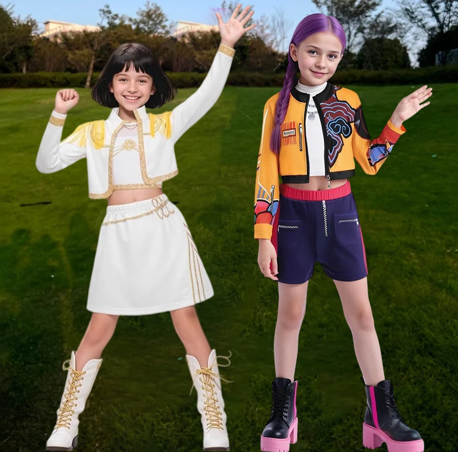 

2025 Anime Kpop Demon Hunter Cosplay Costume Rumi Zoey Mira Cosplay Girls Style Kids Stage Performance Clothes Halloween