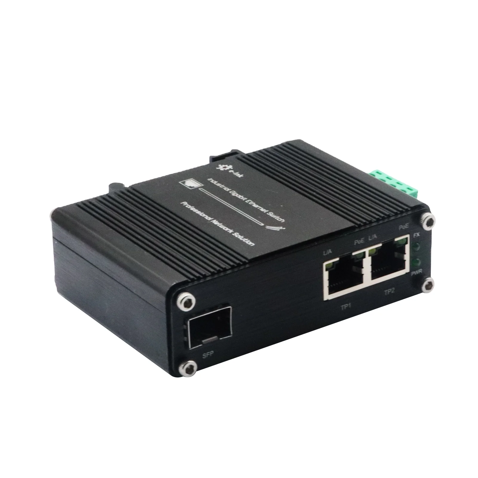 

Aluminum Casing Mini Industrial 1-Port 100/1000X SFP to 2-Port 10/100/1000T 30W PoE+ Media Converter