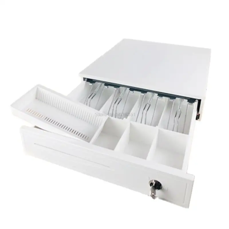 Removable Cash Drawer Box With RJ11 Key Three-gear Lock 5 Grid Coin+ 4 Bill Tray With Clip Supermarket Classify Organizer