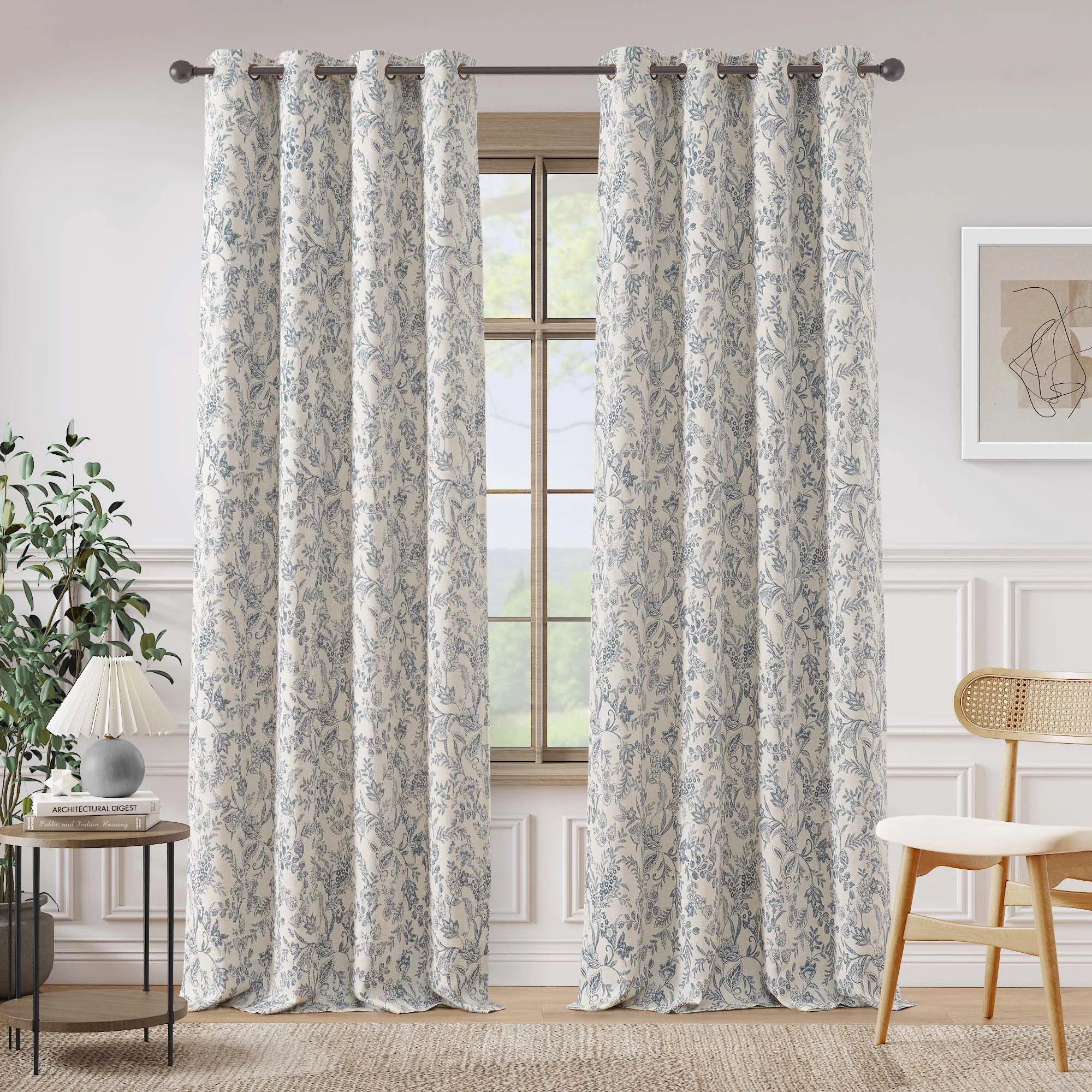 

Льняные шторы с цветочным узором Jinchan, винтажные оконные шторы в стиле кантри, шумоподавление с люверсами для спальни, 2 панели