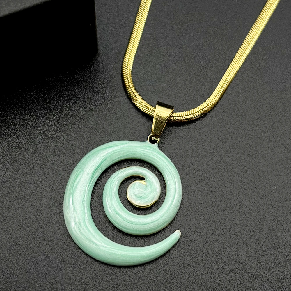 Y2K Spiral Vortex Pendant Necklace For Women Men Enamel Stainless Steel Vintage Female Chain Choker Grunge Jewelry Accessories