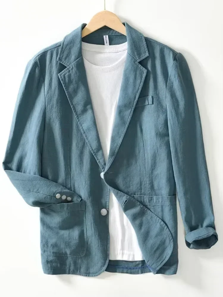 Herrenmode, einfarbige Baumwollblazerjacke, leicht, atmungsaktiv, mit einem Knopf, lässiger Anzugmantel, Frühling/Sommer, Oberbekleidung. – Detail 11
