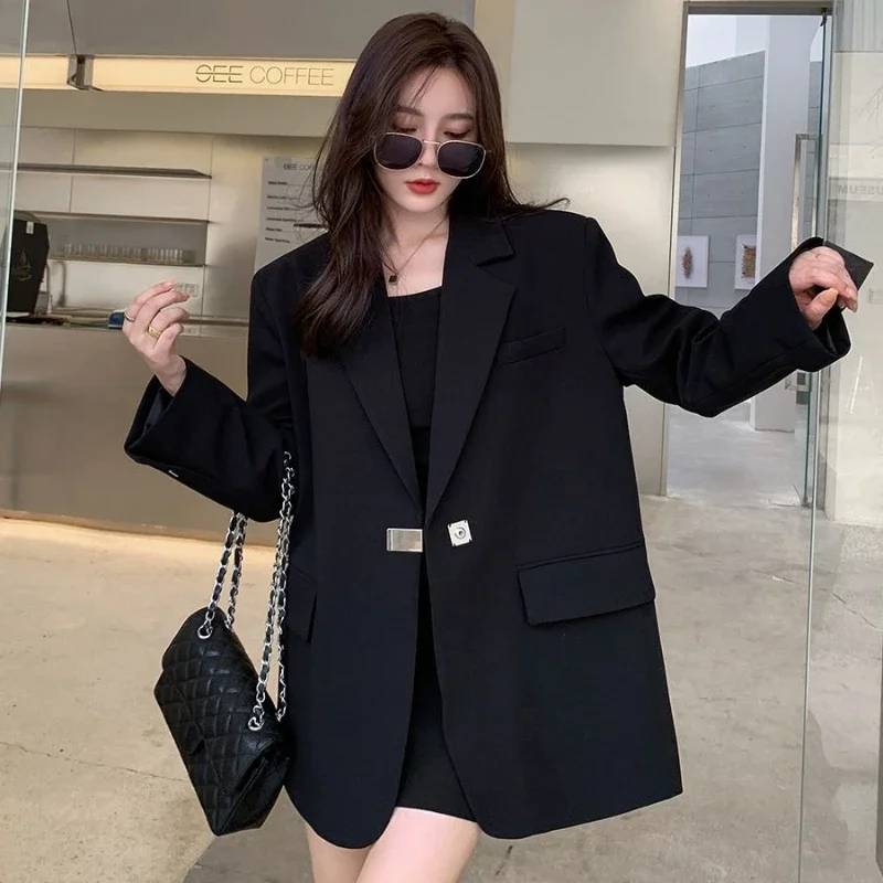 Long Women's Blazers Loose Jacket Dress Clothing Female Coats and Jackets Solid Over Black Youthful Woman Clothes New Outerwear