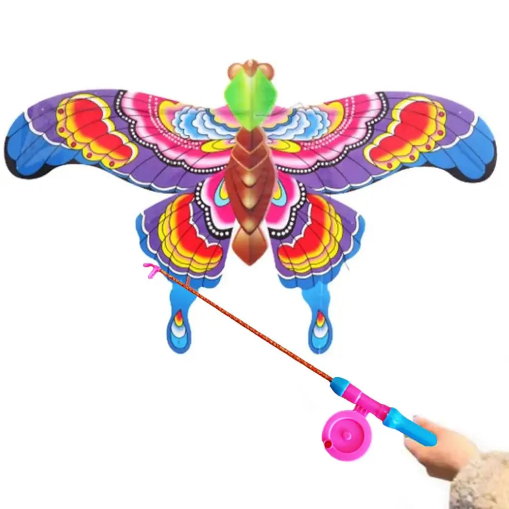 1 Set Kite With Handle For Children Toy Cartoon Fishing Swallow Butterfly Eagle Outdoor Handheld Small Kite Fishing Rod Kite Toy