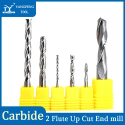 2 Flute End Mill 3.175mm-6mm Shank Up Cut Carbide Flat End Mill Wood Engraving Bit CNC Spiral Milling Cutter for MDF PVC Acrylic