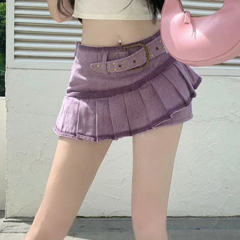 retro spicy girl denim half skirt for women y2k short skirt design with a cinching waist and purple skirt y2k clothes