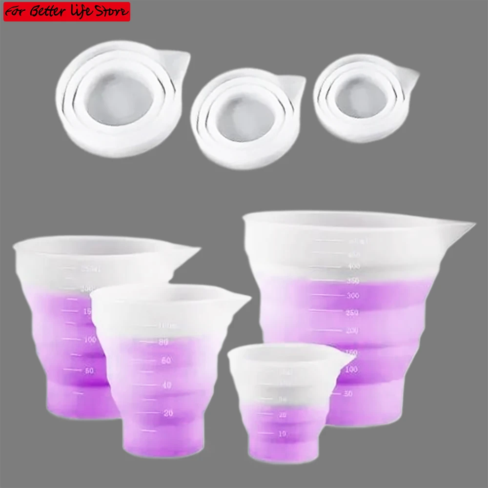 1 piece Silicone Measuring Cup Mold DIY Foldable With Scale Casting Epoxy Resin Tool Non Stick Mixing Cups