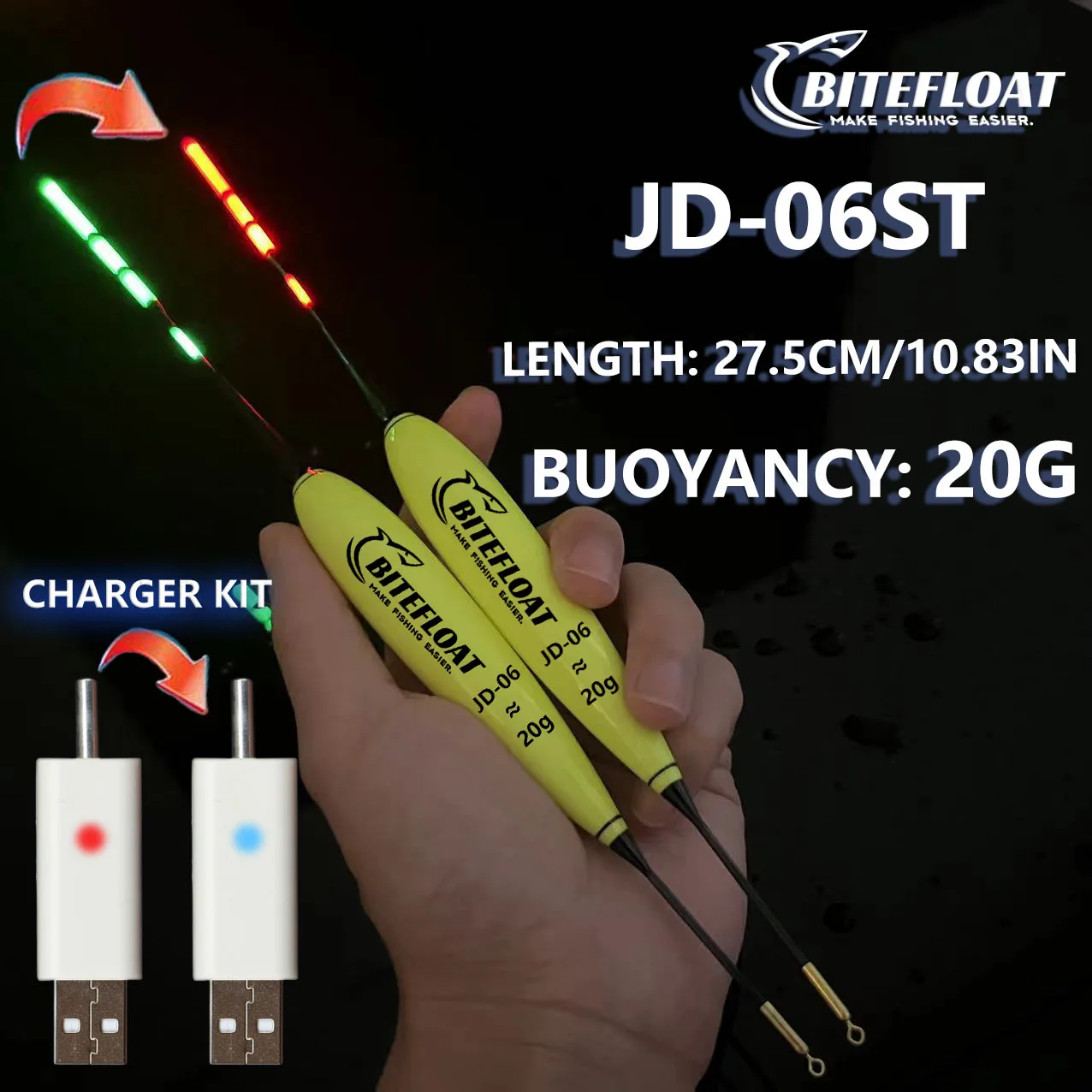 1Set Smart Vissen Elektronische Vlotter Led Licht Hengel Set Met Cr425 Oplaadbare Batterij Oplader Haak Kleur Veranderen Karper 2024 Nieuwe