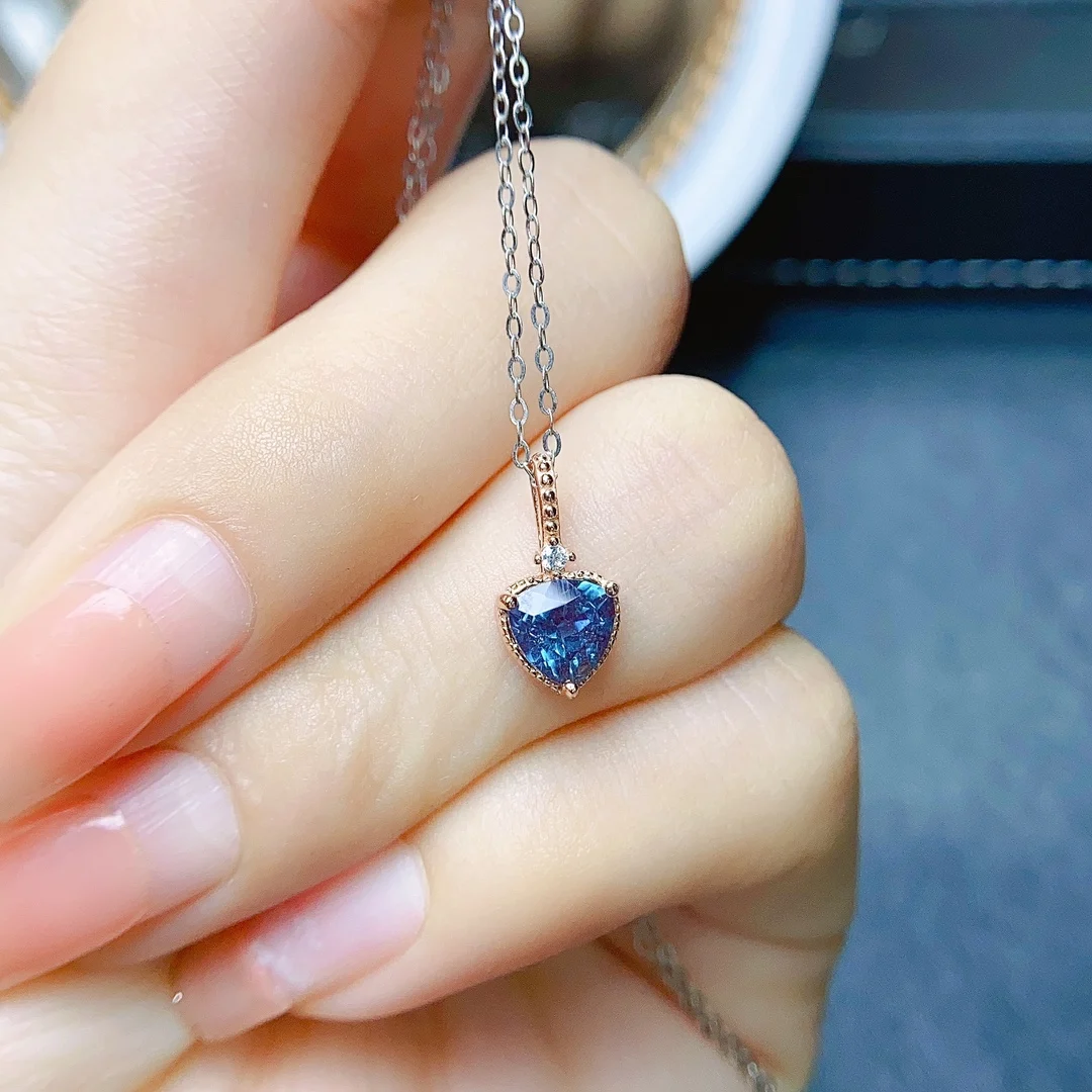 Dainty Trillion Cut Color-Change Alexandrite Pendant Necklace 925 Silver Rose Gold June Birthstone Wedding Alexandrite Necklace