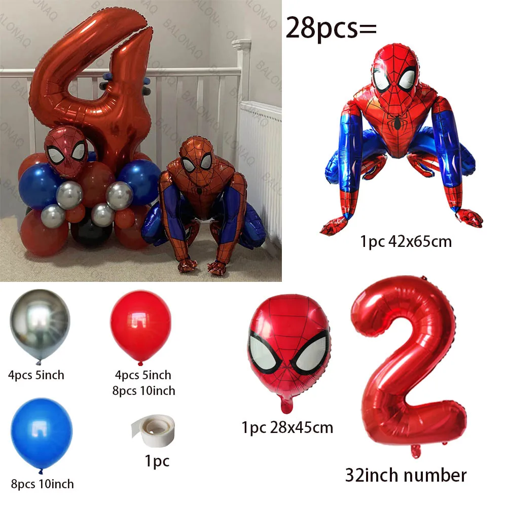 28pcs Spiderman Party Balloons Blue Red Ballon Kids Boys Super Hero Theme Birthday Party Decorations Baby Shower Air Globos