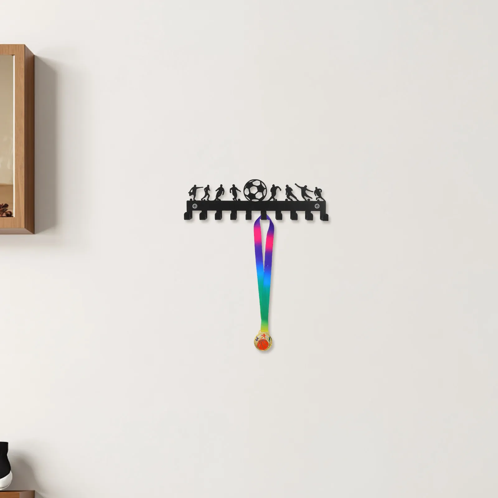 Wall Mounted Metal Medal Holder Display Rack with Tiered Hooks for Sports Awards Marathon Medals Ribbons Runner Gymnastics
