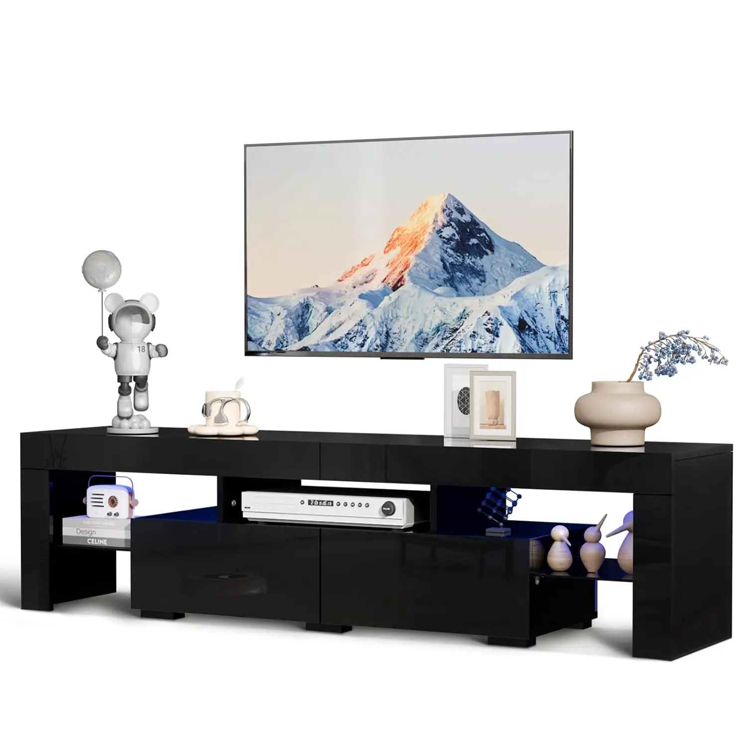 LED TV Stand High Glossy Entertainment Center with LED Lights & Storage for 55-70 Inch TV, 63x14x18 Inch, Customized