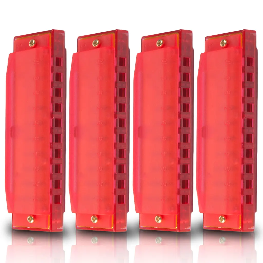 

4PCS Blues Harmonica Mouth Organ Kids Translucent 10Holes Plastic Harmonica Instrument Educational Toy for Beginner Pink
