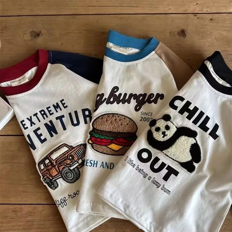 Children's Tops 2024 Spring Cotton Long-sleeved T-shirt For Boys And Girls Baby Fashion Cartoon Loose Crewneck Pullover Shirt