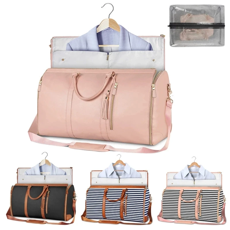 

Retro canvas suit bag garment duffle bag for travel can be used for crossbody, large capacity clothes, hanging pockets, folding